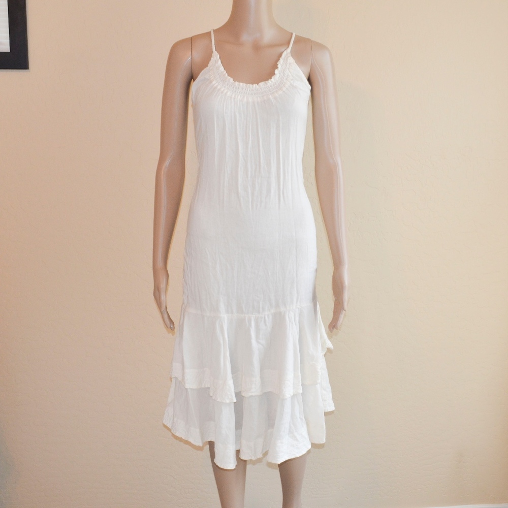 Diesel White Cotton Tiered Ruffle Hem Sheath Dress